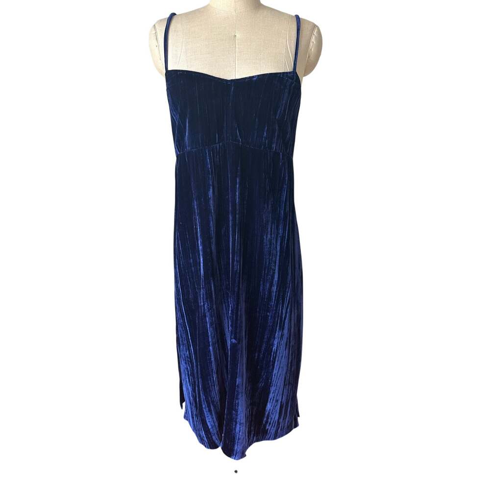 Madewell Crushed Velvet Dress Strappy Midi Length in Dark Blue Size XL XLarge